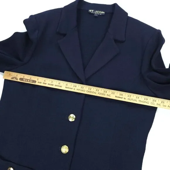 ST JOHN Santana Knit Wool Blazer Navy Quiet Luxury Old Money Academia Preppy - Picture 5 of 12